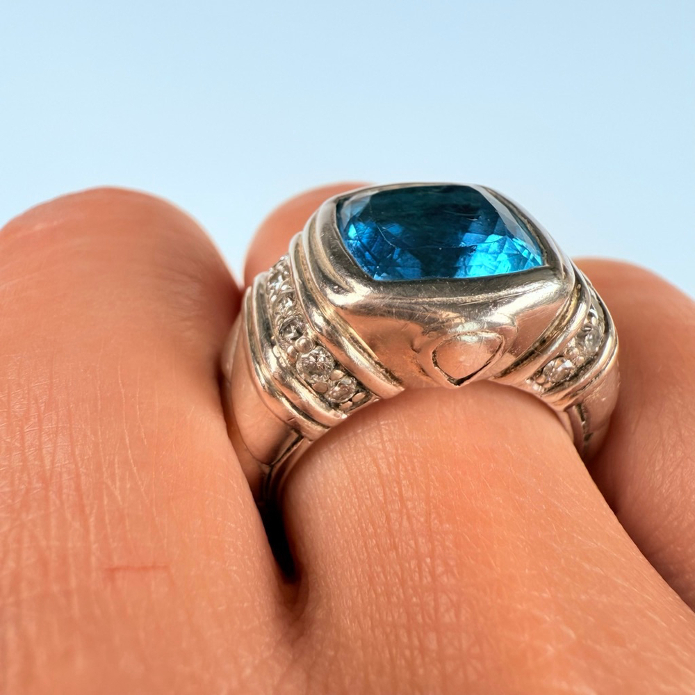 Scott Kay 4 CT London Blue Topaz Diamond Basket Weave Sterling Silver 925 Ring - Picture 12 of 15